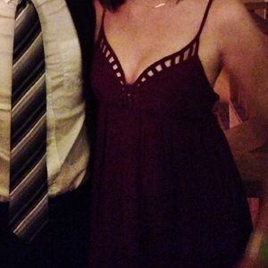 Forever 21 Wine Colored Size Medium Maxi Dress Thin Straps Geometric Neckline